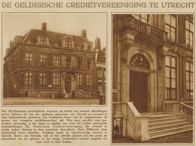 871883 Collage van 2 foto's betreffende het gebouw van de Geldersche Credietvereeniging (Janskerkhof 12) te Utrecht.